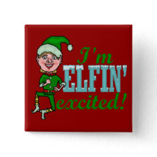 Funny Elfin Excited Christmas Button