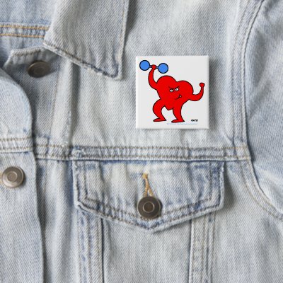 Funny Exercise Cartoon Strongheart Button by Swisstoons