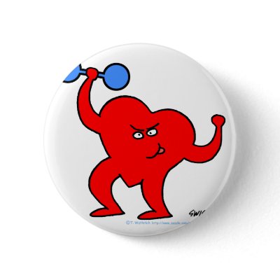 Funny Exercise Cartoon Strongheart Button
