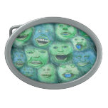 Funny Faces. Fun Cartoon Monsters. Green. Oval Belt Buckle