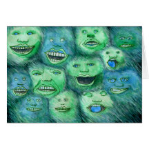 Funny Faces. Fun Cartoon Monsters. Green. Card