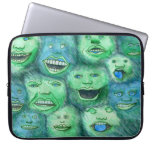 Funny Faces. Fun Cartoon Monsters. Green. Laptop Sleeve
