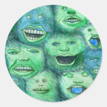 Funny Faces. Fun Cartoon Monsters. Green. Sticker