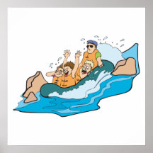funny family whitewater rafting cartoon posters