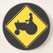 Funny Farm Tractor Road Sign Warning Beverage Coasters