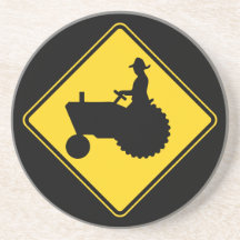Funny Farm Tractor Road Sign Warning Beverage Coasters