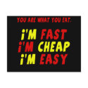 Funny Fast Cheap Easy T-shirts Gifts postcard