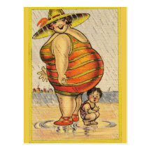 Funny Fat Lady on Beach Post Card