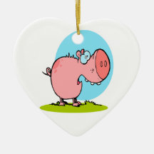 funny fat piggy pig looking scared ornaments