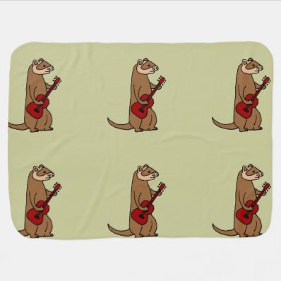Funny Ferret Playing Red Guitar Stroller Blanket