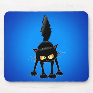 Funny Fierce Black Cat Cartoon Mousepads