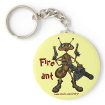 Funny fire ant with guns cartoon art keychain