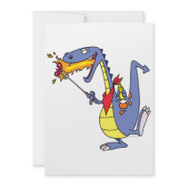 funny fire cooking hot dogs dragon cartoon personalized invitations