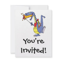 funny fire cooking hot dogs dragon cartoon invitations