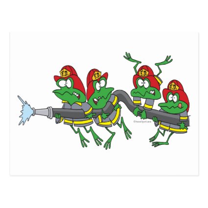 funny firefighter froggy frogs postcards