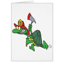 funny fireman firefighter turtle cartoon card
