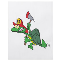 funny fireman firefighter turtle cartoon full color flyer
