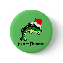 Funny fishing Christmas Button
