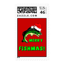 Funny fishing Christmas Stamps