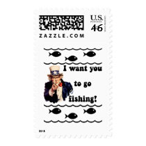 Funny fishing humor postage stamp