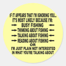 FUNNY FISHING OBSESSION ROUND STICKER