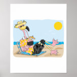 funny flamingo on vacation posters