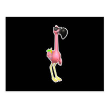 funny flamingo with drink postcards
