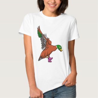 Funny Flying Duck Wearing Pilka Dot Gumboots T Shirts