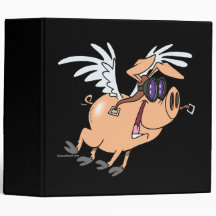 funny flying pig flyer cartoon 3 ring binders
