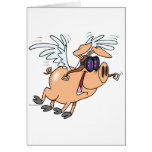 funny flying pig flyer cartoon card