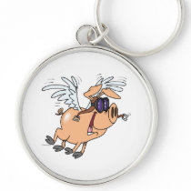 funny flying pig flyer cartoon keychains