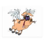 funny flying pig flyer cartoon postcards