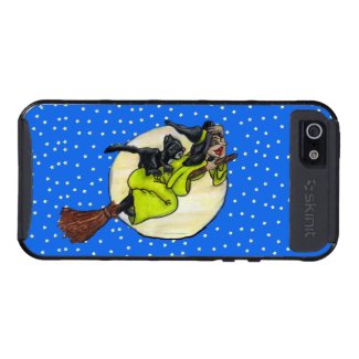 Funny Flying Witch Black Cat Moon Stars Halloween