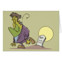 funny frankenstein in graveyard cartoon design card