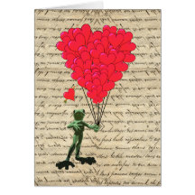 Funny frog and heart balloons cards