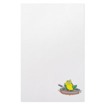 funny frog in a frying pan cartoon stationery design