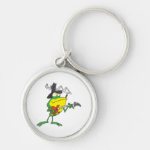 funny frog playing bass guitar froggy cartoon key chains