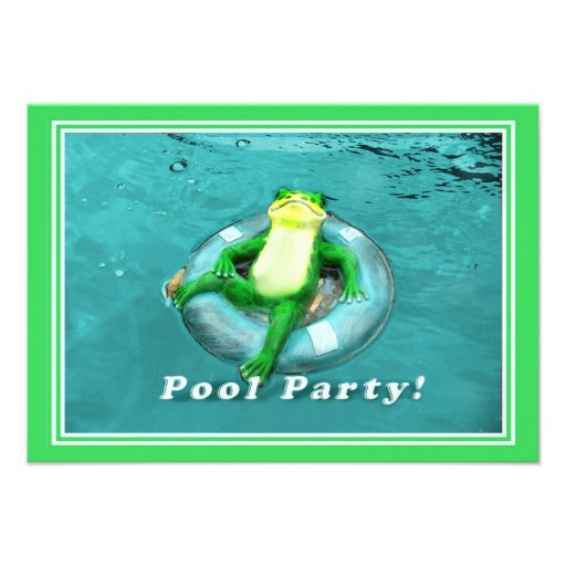 Funny Frog Pool Party Personalized Announcement (front side)