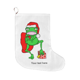 Funny Frog Wearing A Red Santa Claus Hat Large Christmas Stocking