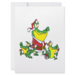funny gator christmas santa and elves cartoon invitation