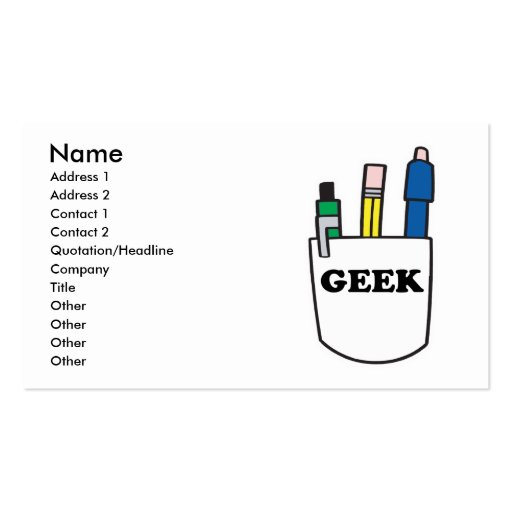 Funny GEEK Pocket Protector Business Cards (front side)