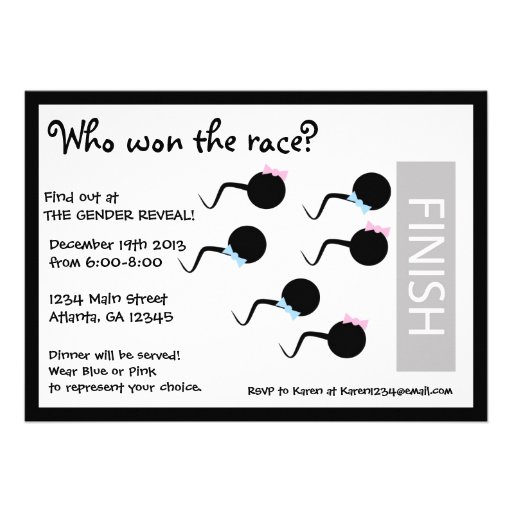Funny Gender Reveal Party Invitation - Sperm Race (front side)