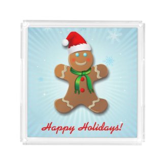 Funny Gingerbread Man with Santa Hat Serving Tray