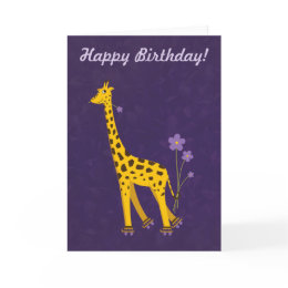 Funny Giraffe Birthday Purple Customizable Text Greeting Cards