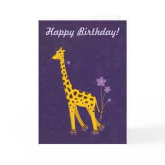 Funny Giraffe Birthday Purple Customizable Text Greeting Cards