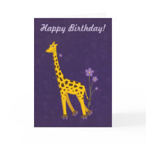 Funny Giraffe Birthday Purple Customizable Text Greeting Cards