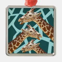Funny Giraffe Print Teal Blue Wild Animal Patterns Christmas Tree Ornament