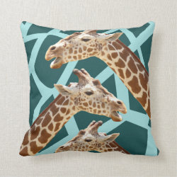 Funny Giraffe Print Teal Blue Wild Animal Patterns Pillow
