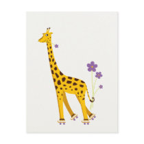 Funny Giraffe Roller Skating postcards