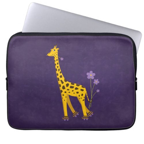 Funny Giraffe Roller Skating Purple 13in Computer Sleeves